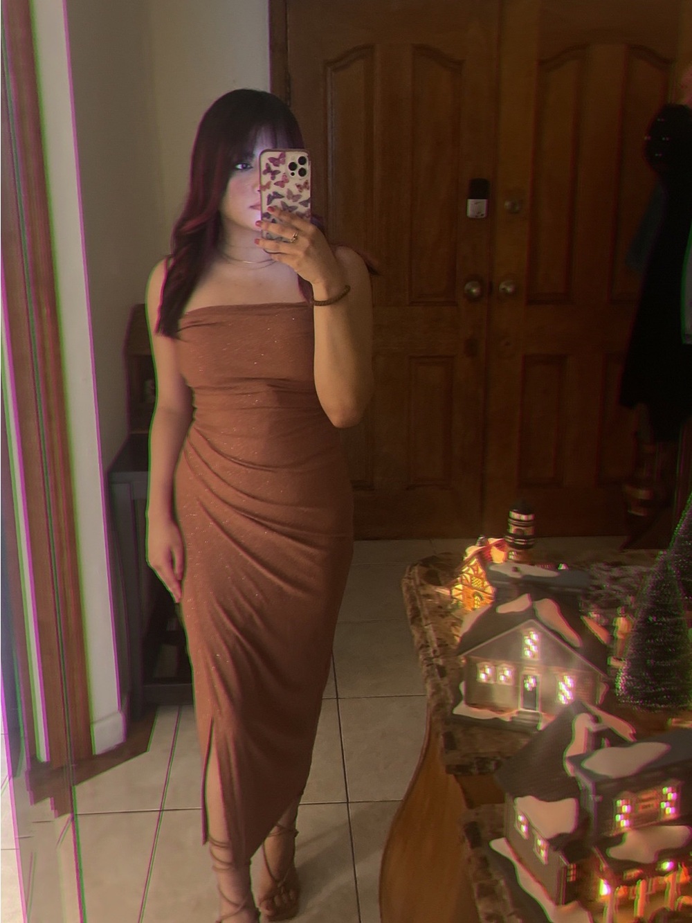 Brown sparkly Ruched Maxi Dress